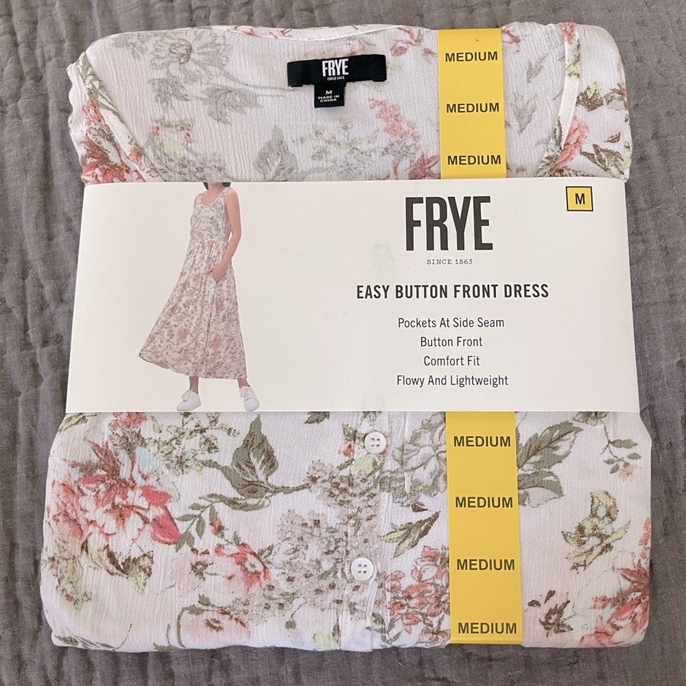 Frye Floral Easy Button Front Dress MEDIUM in folk garden rayon lightweight midi